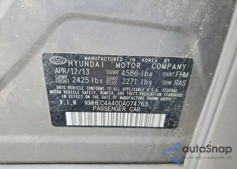 2013 Hyundai Sonata Hybrid from USA, damaged, VIN KMHEC4A40DA074763